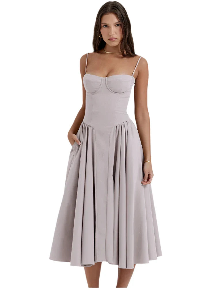 Women Pleated Sling Summer Dress