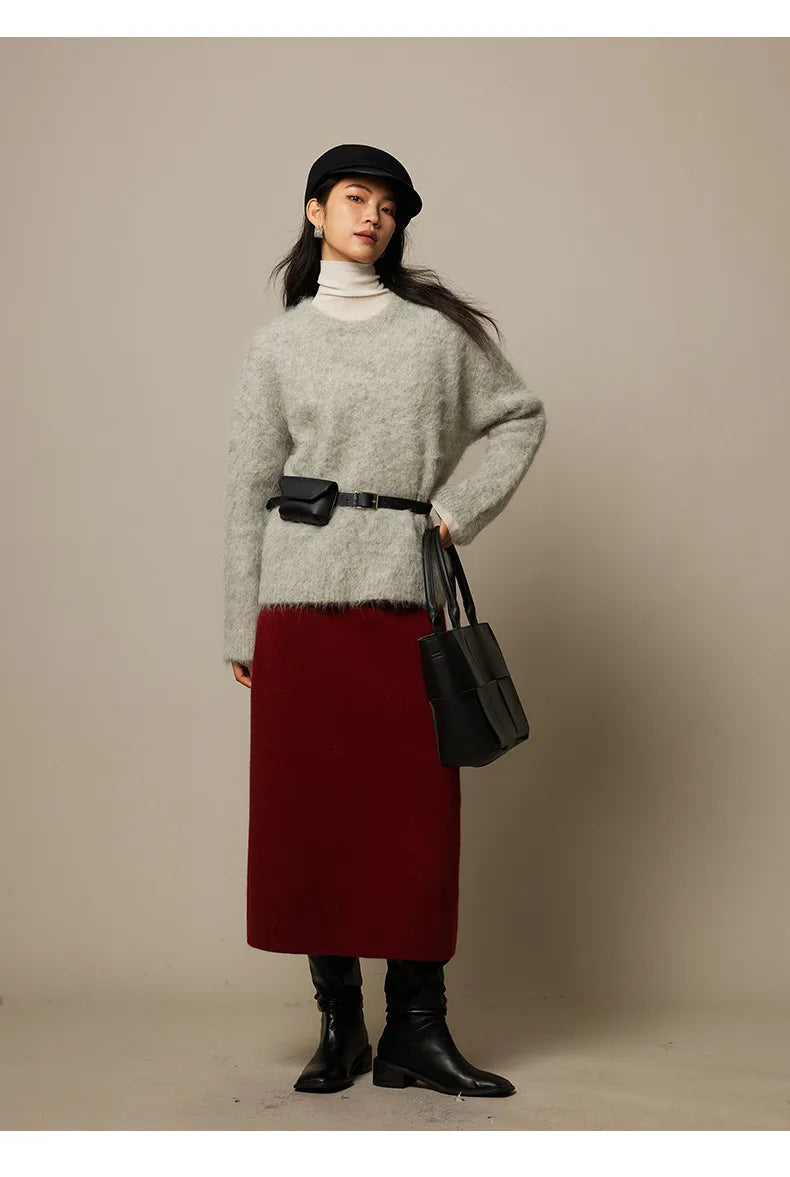 Women Alpaca Sweater | O-Neck | Loose | Knitted Pullover | Winter Sweater