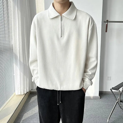 Men Quarter Zip Pullover | Men Solid Sweatshirt White