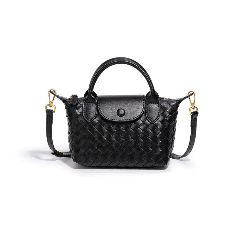 Women Woven Shoulder Bag | Small Dumpling Bag | Bucket Bag | Crossbody Bag | Lunch Box Bag black