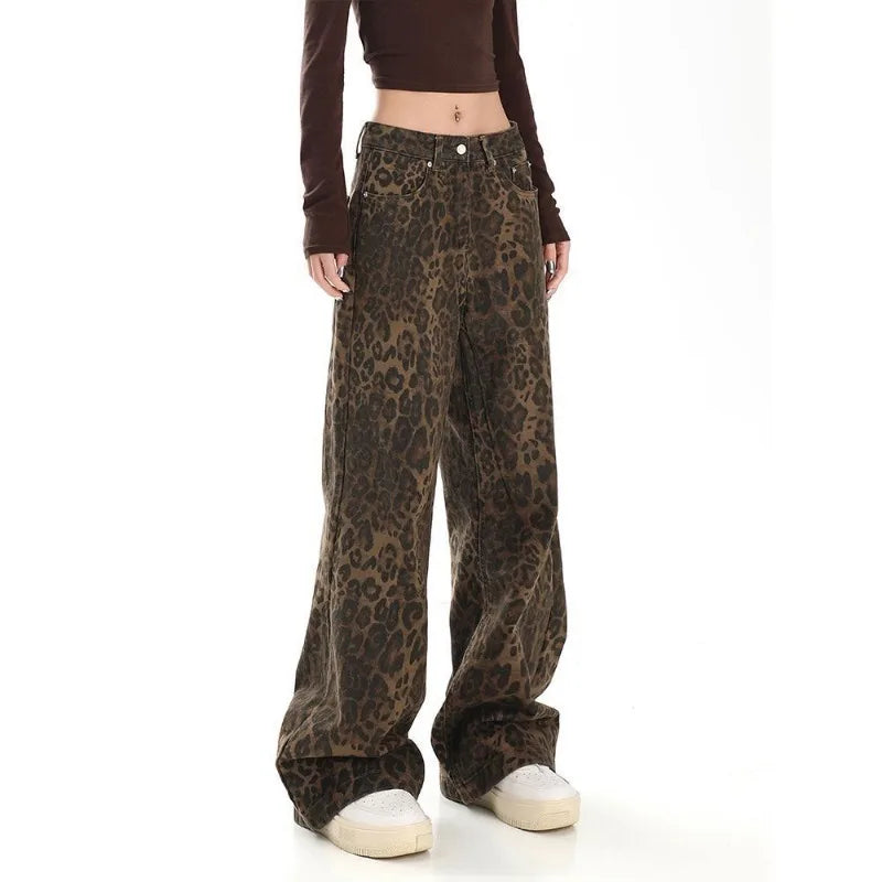 Women Leopard Jeans | Cheetah Jeans | Wide Leg Denim Pants | Cheetah Pants