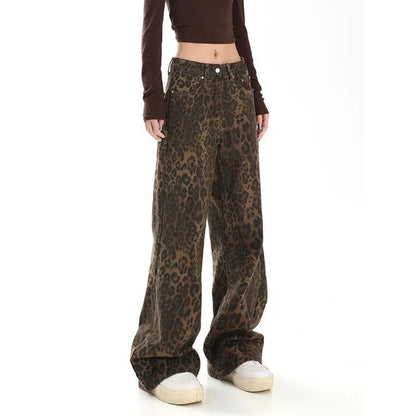 Women Leopard Jeans | Cheetah Jeans | Wide Leg Denim Pants | Cheetah Pants