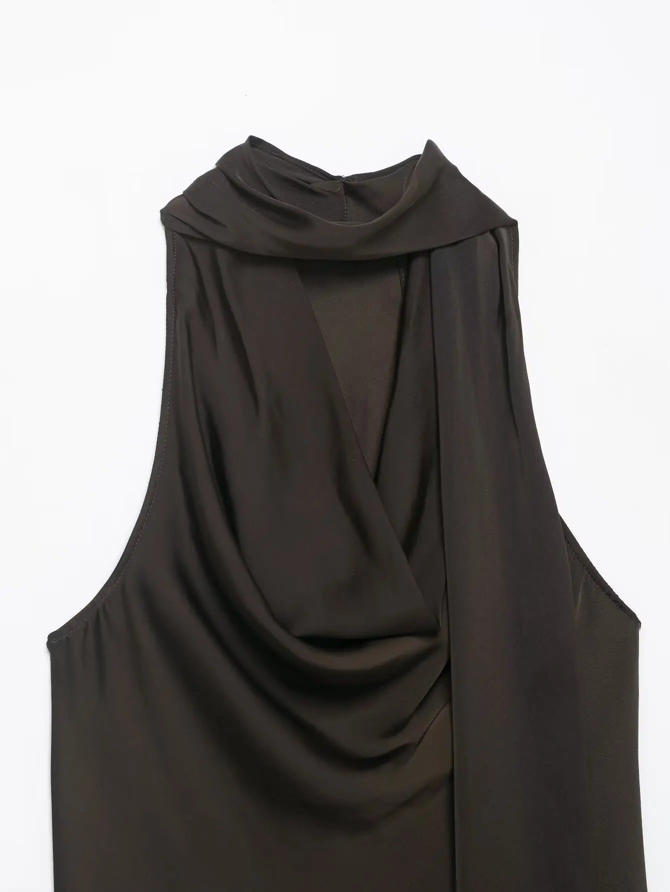 Women Satin Pleated Top | Sleeveless | Summer | V Neck | Halter Neck