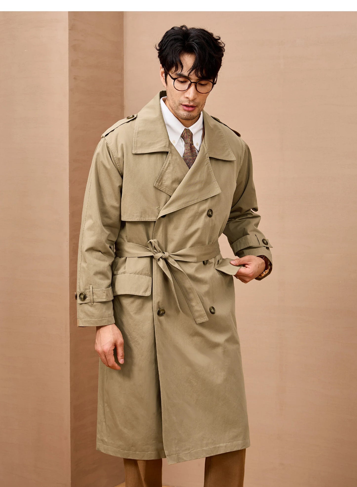 Men Long Trench Coat | Double Breasted | British Style | Spring | Autumn