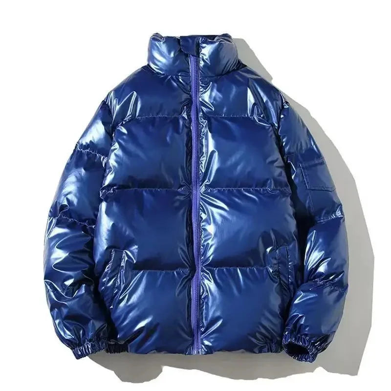 Unisex Metallic Warm Winter Jacket | Thick Waterproof Puffer Jacket | Windproof Jacket Stand Collar Sapphire