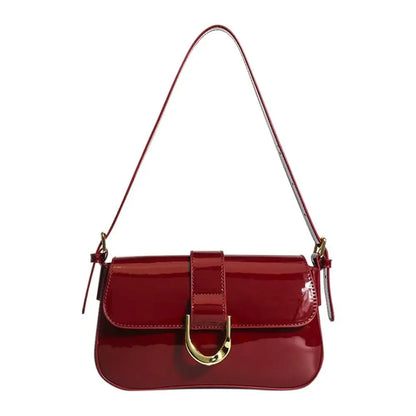 Women Leather Horseshoe Buckle Shoulder Bag | Crossbody Bag red