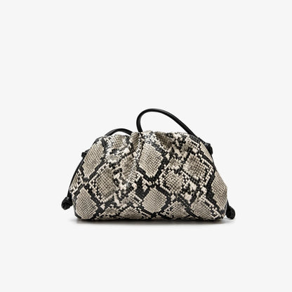 Women Leather Ruched Serpentine Dumpling Bag | Pouch Handbag | Cloud Clutch | Snake Pattern Shoulder Bag | Crossbody Bag