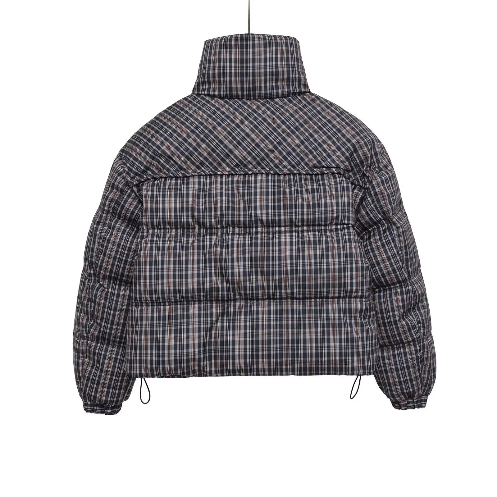 Women Plaid Puffer Jacket | Stand-Collar | Padded | Warm | Check | Parkas Jacket