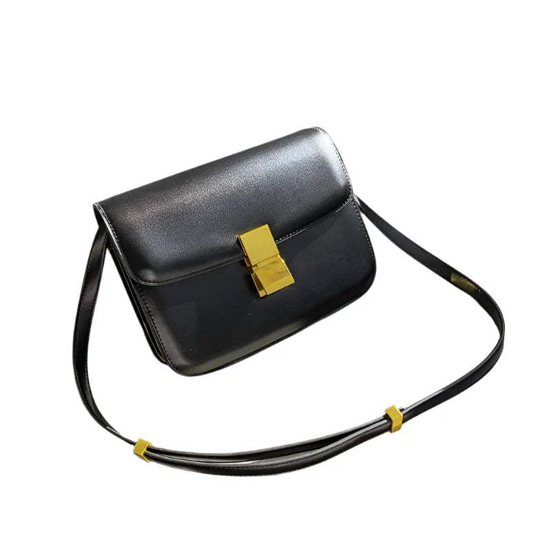 Women Genuine Leather Classic Flap Shoulder Bag | Crossbody Bag Black