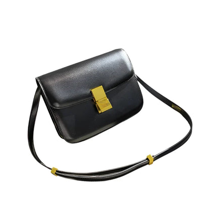 Women Genuine Leather Classic Flap Shoulder Bag | Crossbody Bag Black
