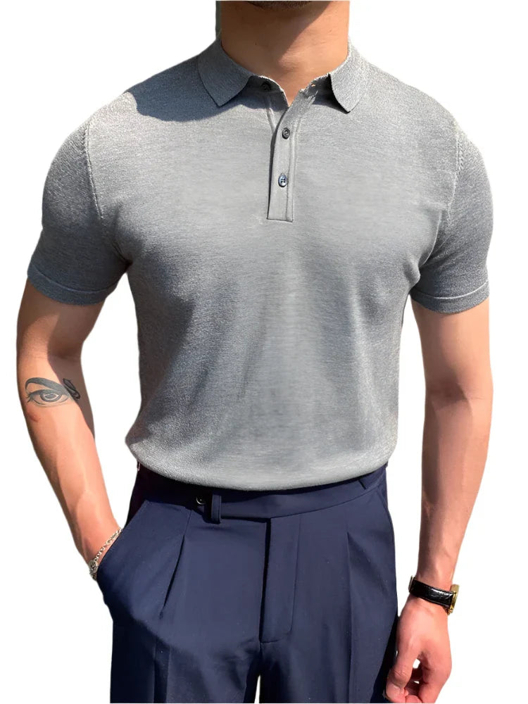 Men’s Casual Plain Short Sleeves Polo Shirts | Turn-down Collar Summer Pullover Grey 2