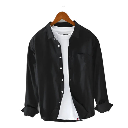 Men Oxford Vintage Shirt | Solid Long Sleeve Button Down Black