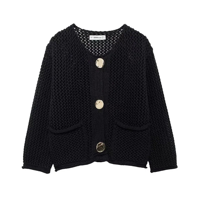 Women Short Knitted Cardigan Black