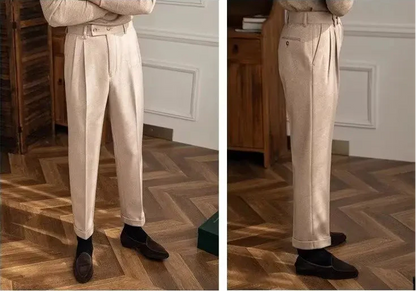 Men Classic Italian Naples Style Pants | Suit Pants | High Waisted | Straight Fit | Formal Business Pants | Thick Trousers