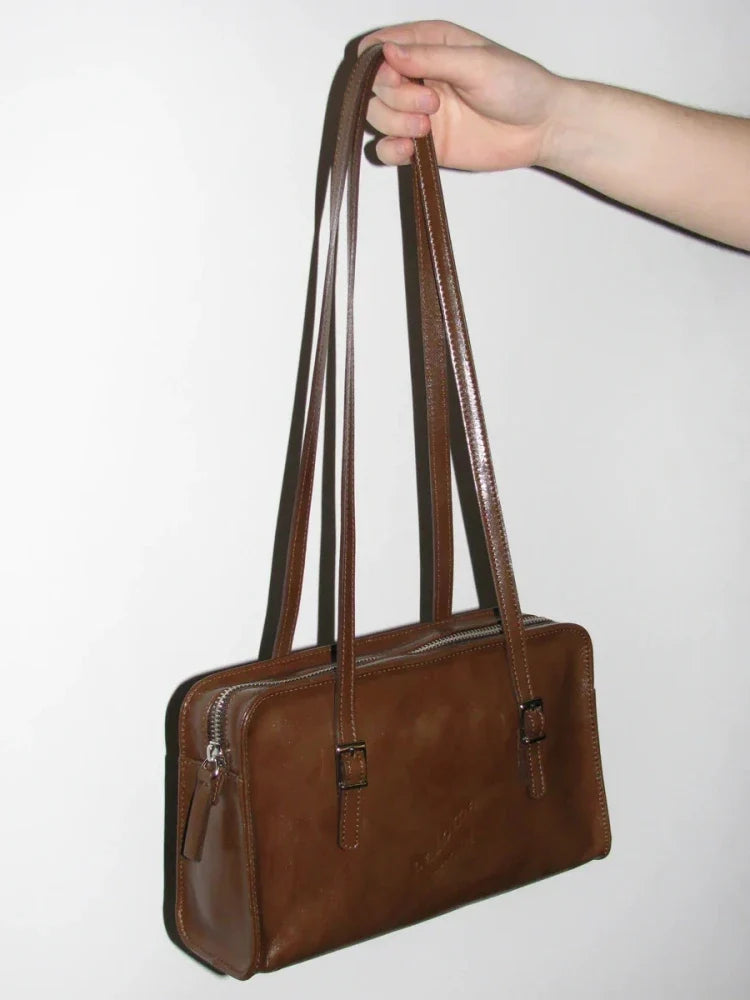 Women Leather Cylindrical Bag Chocolate