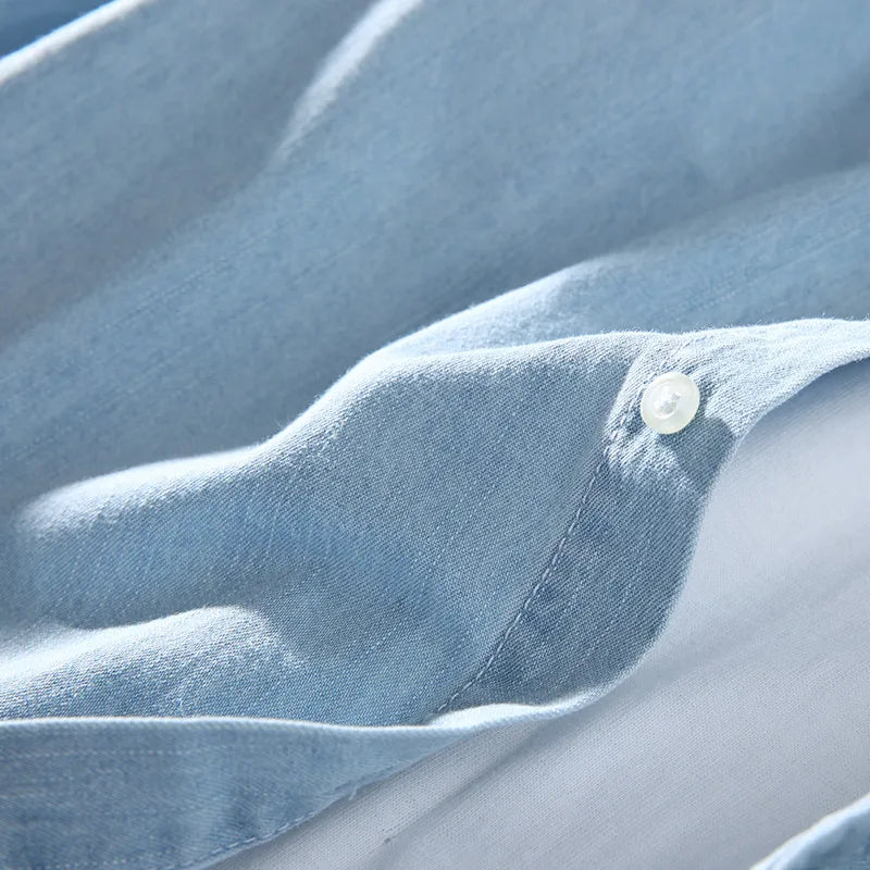 Men Denim Shirt | Long Sleeve Shirt | Lapel Pocket | Daily Casual Pure Cotton Shirt