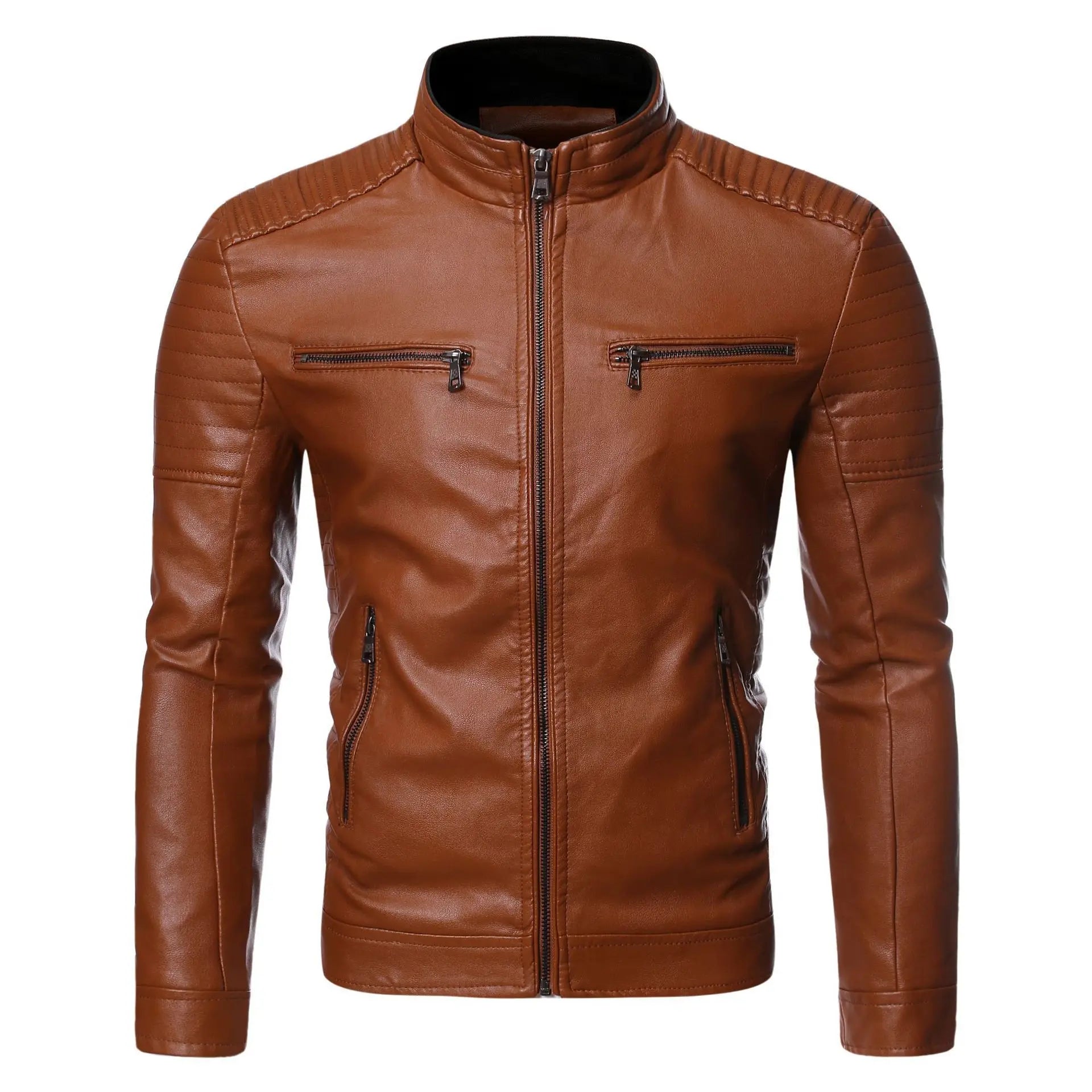 Men Casual Vintage Leather Jacket | Motor Biker Pocket Jacket Brown