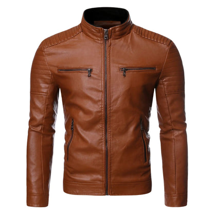 Men Casual Vintage Leather Jacket | Motor Biker Pocket Jacket Brown