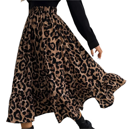 Women Loose Long Leopard Skirt