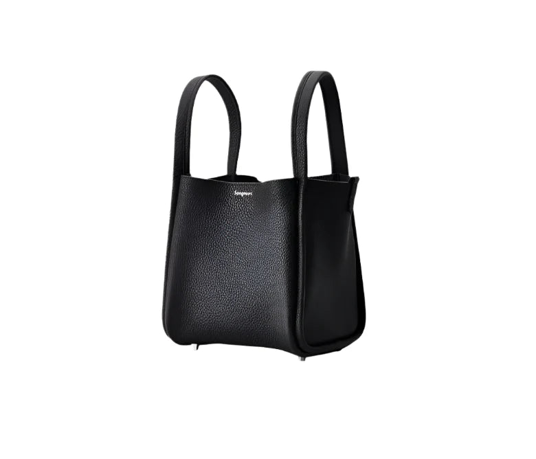 Women Leather Bucket Shoulder Bag | Large Capacity Handbag Black