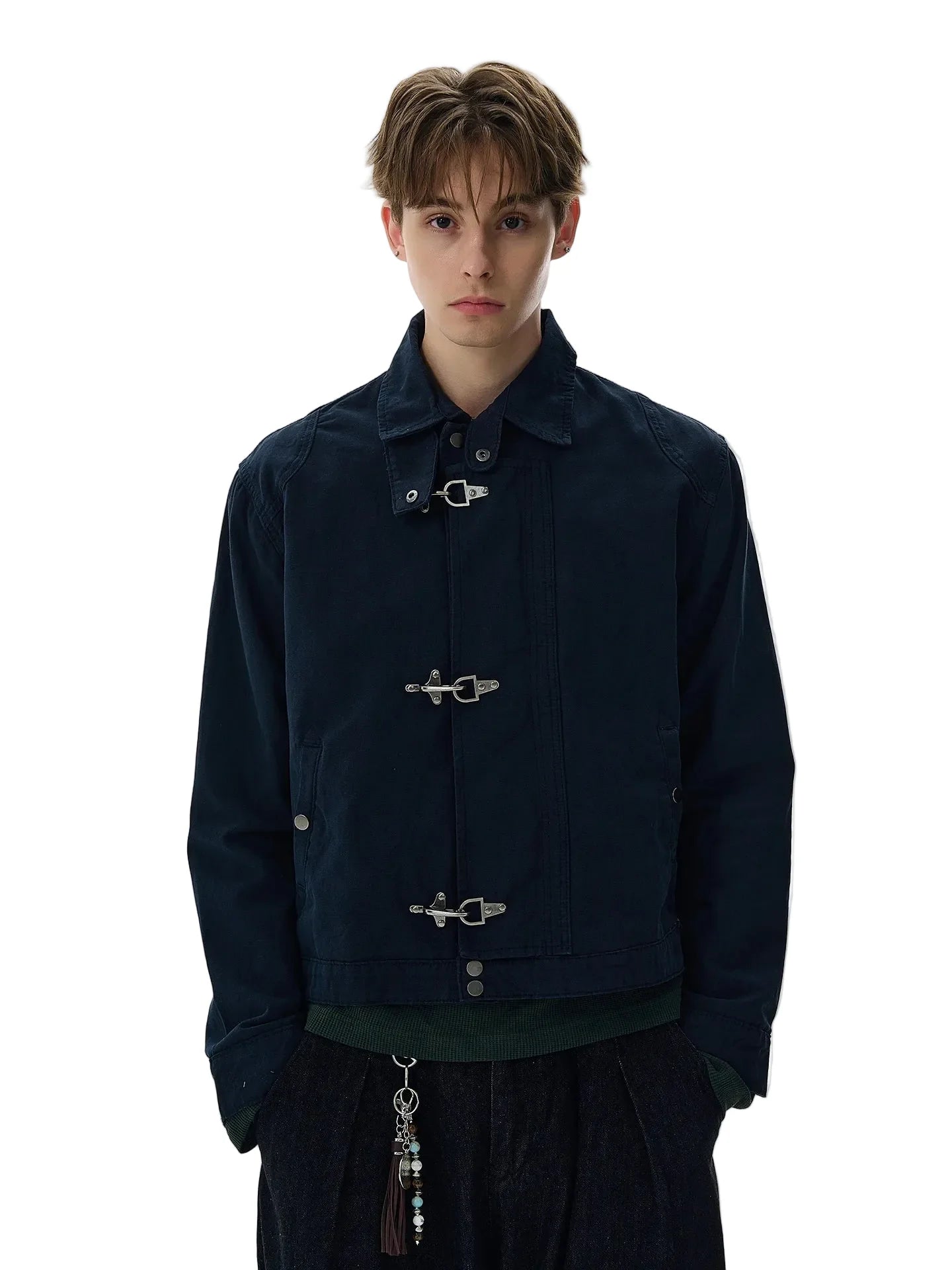Unisex Lobster-Clasp Deck Jacket | Retro Gothic | Aircraft Button Jacket | Vintage Casual Jacket | Y2K Navy Blue