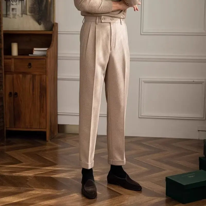 Men Classic Italian Naples Style Pants | Suit Pants | High Waisted | Straight Fit | Formal Business Pants | Thick Trousers