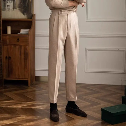 Men Classic Italian Naples Style Pants | Suit Pants | High Waisted | Straight Fit | Formal Business Pants | Thick Trousers