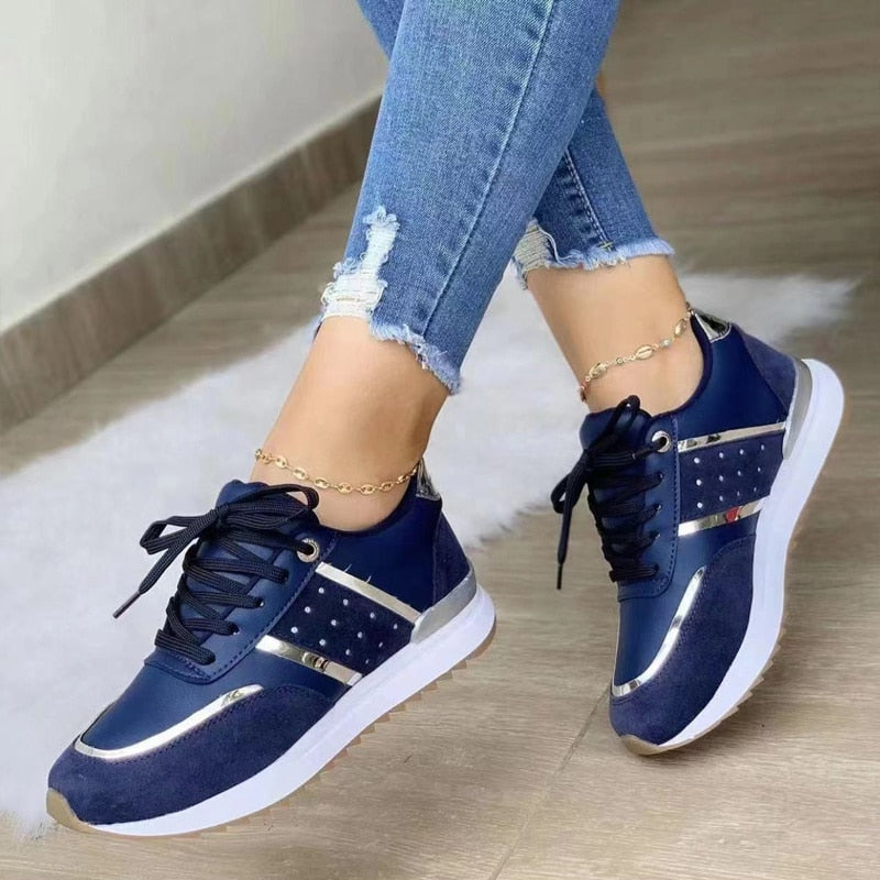 Stella | Women's Lace-Up Fashion Sneakers with Gold Detail