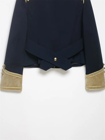 Women Cropped Jacket | Rope Knot Buttons | Stand Collar | Long Sleeve | Spring Jacket | Napoleon Jacket