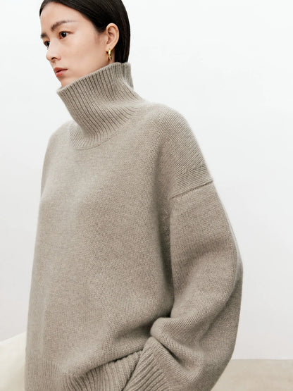 Women Soft Cashmere Sweater | Loose and Thick Turtleneck Pullover Knit camel