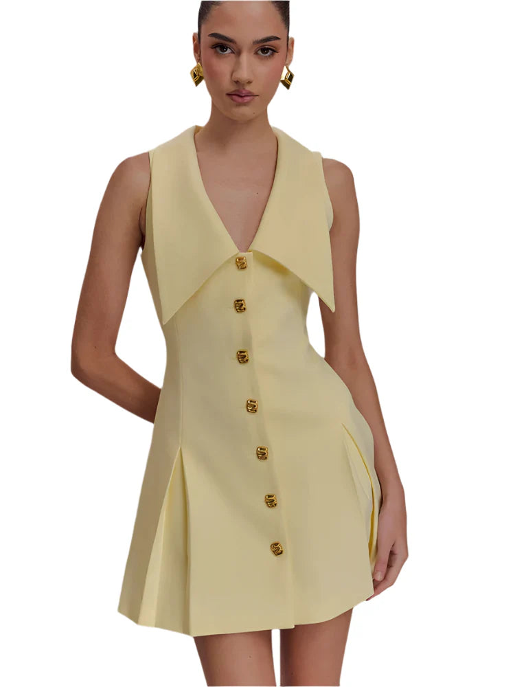 Women V-Neck Mini Dress | Sleeveless | Summer | Elegant | Party Dress Butter Yellow