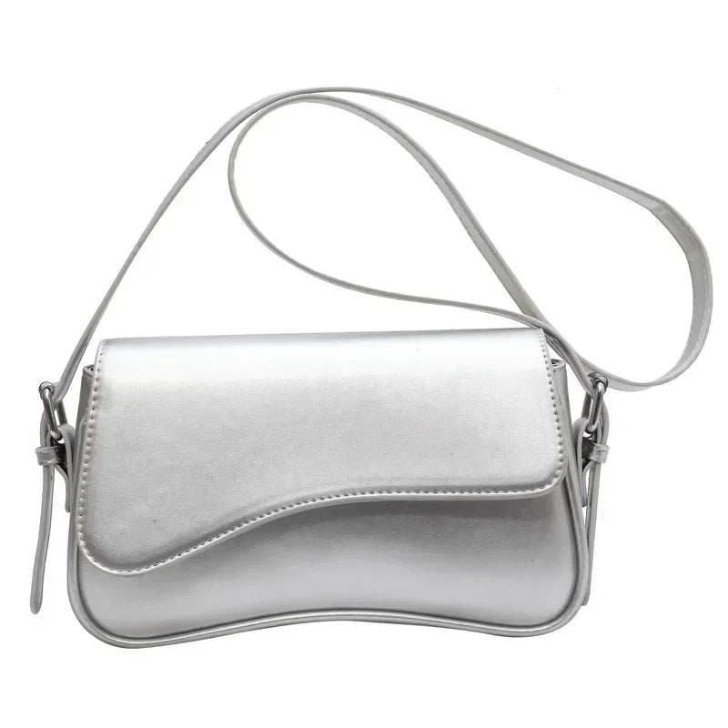 Women Vintage Leather Crossbody Bag | Small Flap Shoulder Bag Silver