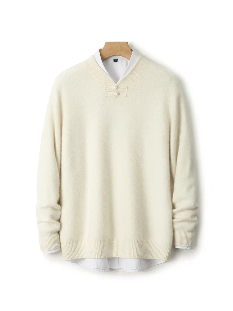 Men Pure Merino Wool Sweater | Long Sleeves | Stand-Up Collar | Pullover | Warm | Mock Neck Sweater