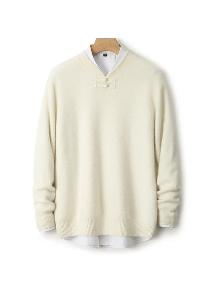 Men Pure Merino Wool Sweater | Long Sleeves | Stand-Up Collar | Pullover | Warm | Mock Neck Sweater