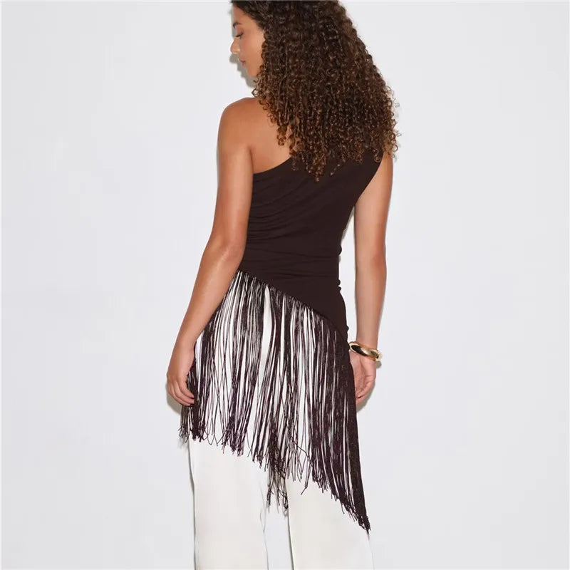 Women Tassel Top | Y2k | One Shoulder | Asymmetrical Fringed Hem Top | Summer