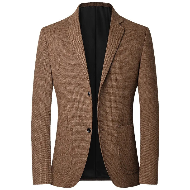 Men Slim Fit Blazer Suit | Wool Business Casual Suit | Men Casual Coat coffee
