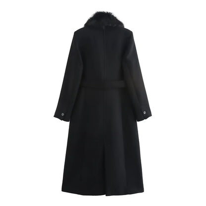 Women Belted Warm Fur Collar Coat | Flip Collar | Winter | Long Coat