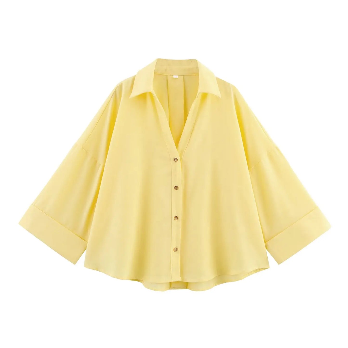 Women Casual Loose Top | Wide Sleeve Shirt | Summer Minimalist Holiday Top Butter Yellow