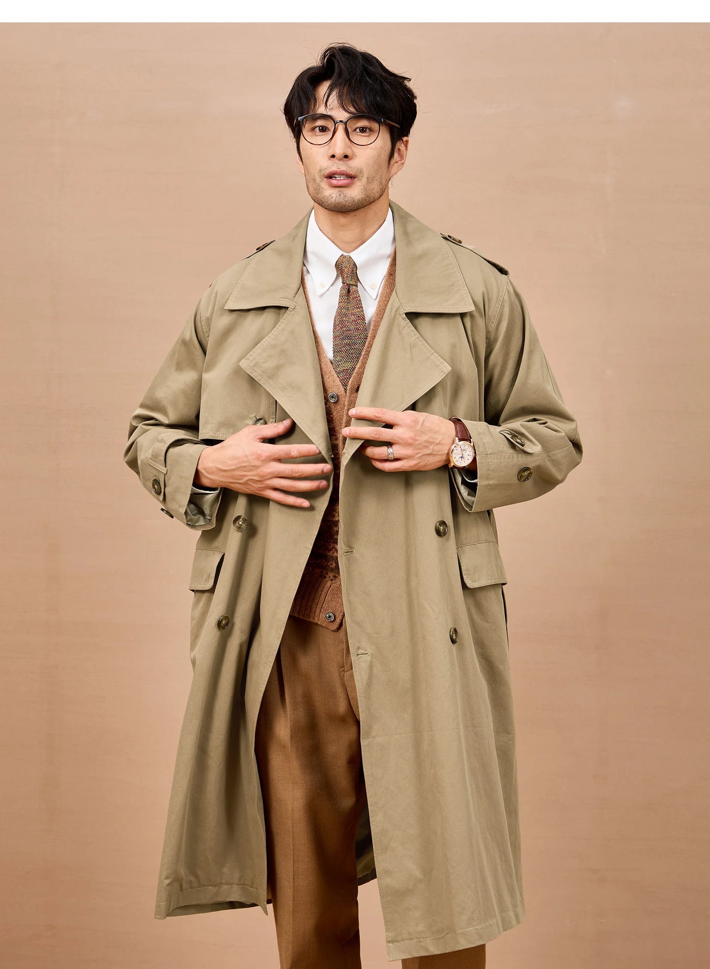 Men Long Trench Coat | Double Breasted | British Style | Spring | Autumn