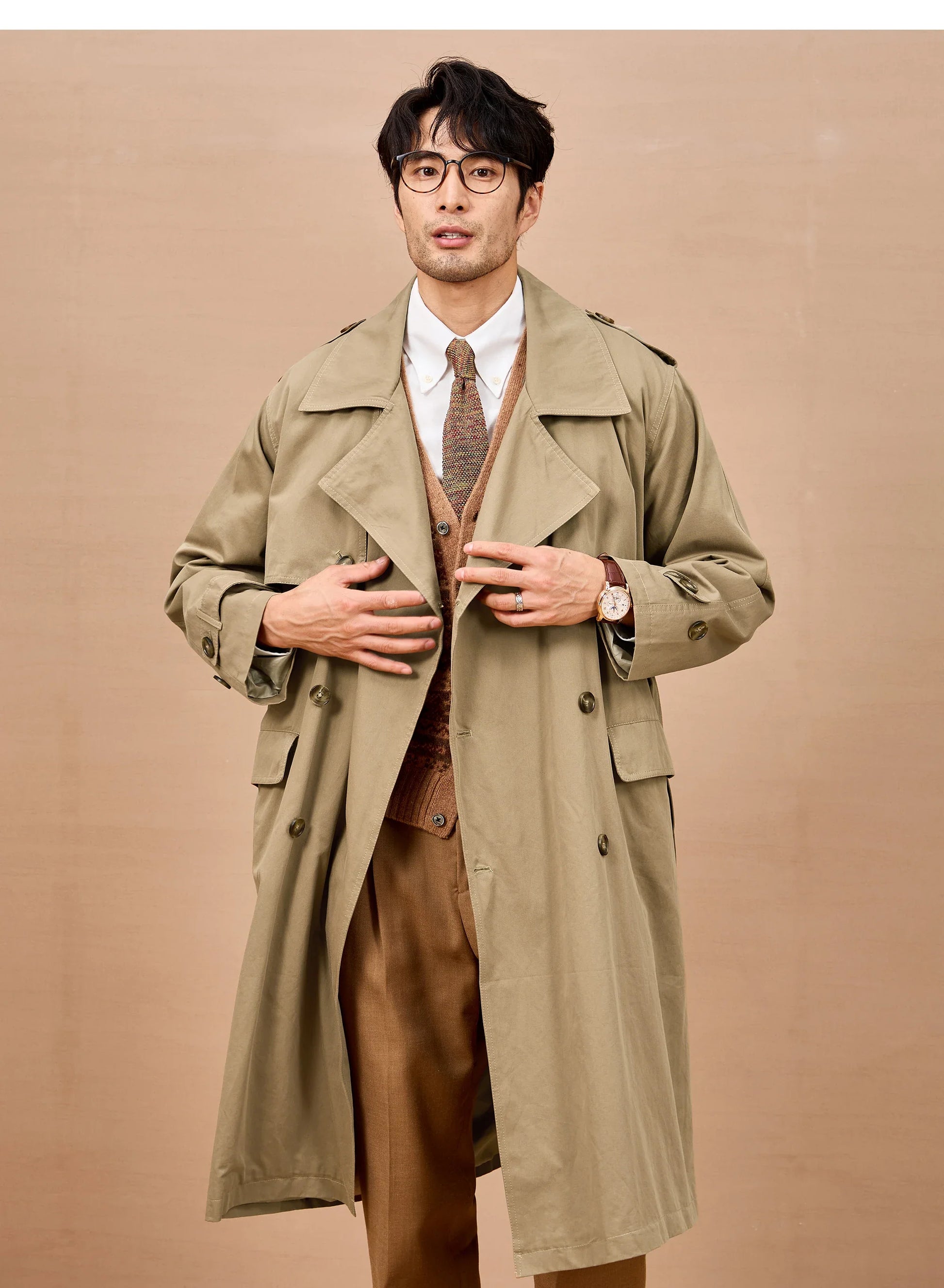 Men Long Trench Coat | Double Breasted | British Style | Spring | Autumn