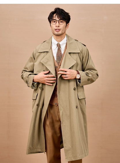 Men Long Trench Coat | Double Breasted | British Style | Spring | Autumn