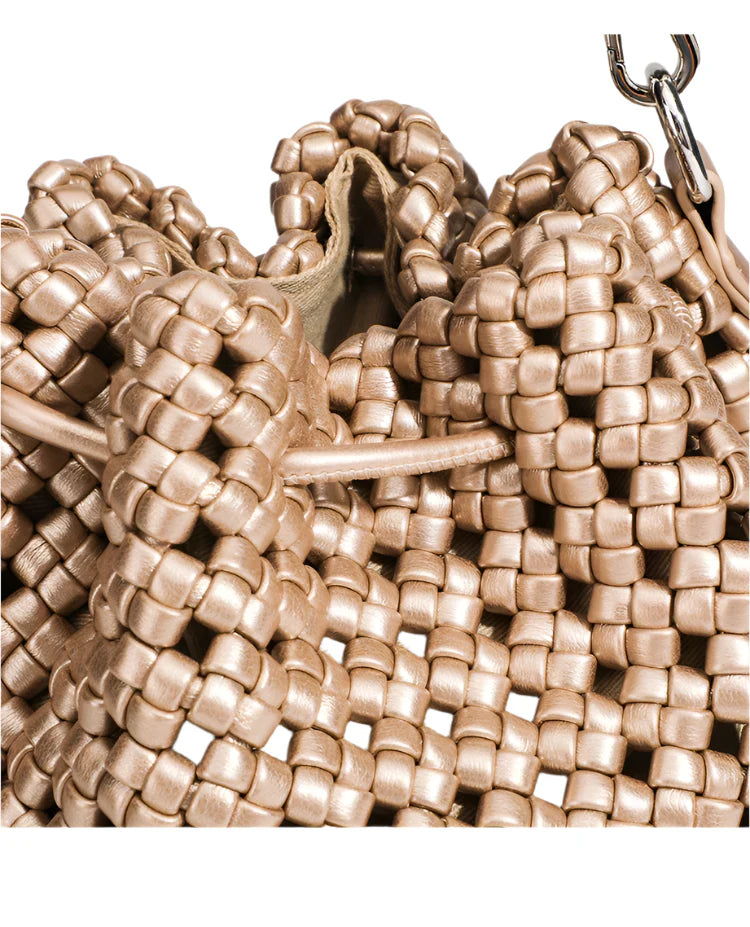 Women Leather Hollow Cut Woven Crossbody Bag