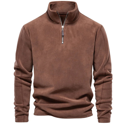 Men Warm Fleece Jacket | Men Soft Sweatshirt | Zipper Neck Pullover Brown