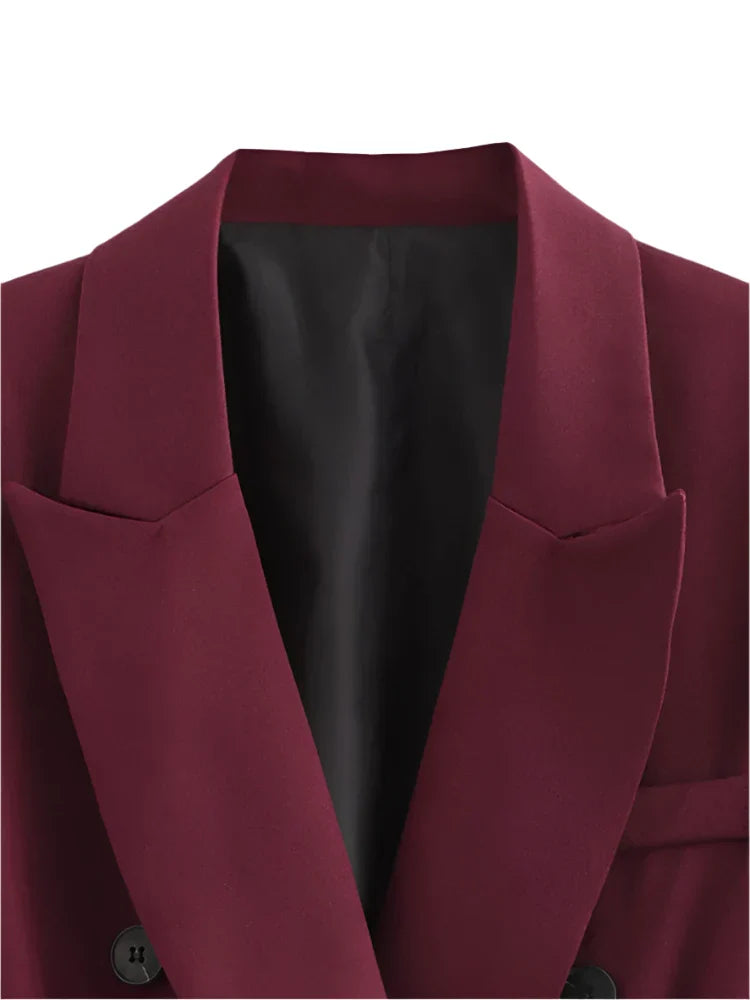 Women Burgundy Blazer | Burgundy Coat | Double Breasted Blazer