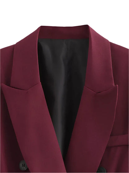 Women Burgundy Blazer | Burgundy Coat | Double Breasted Blazer