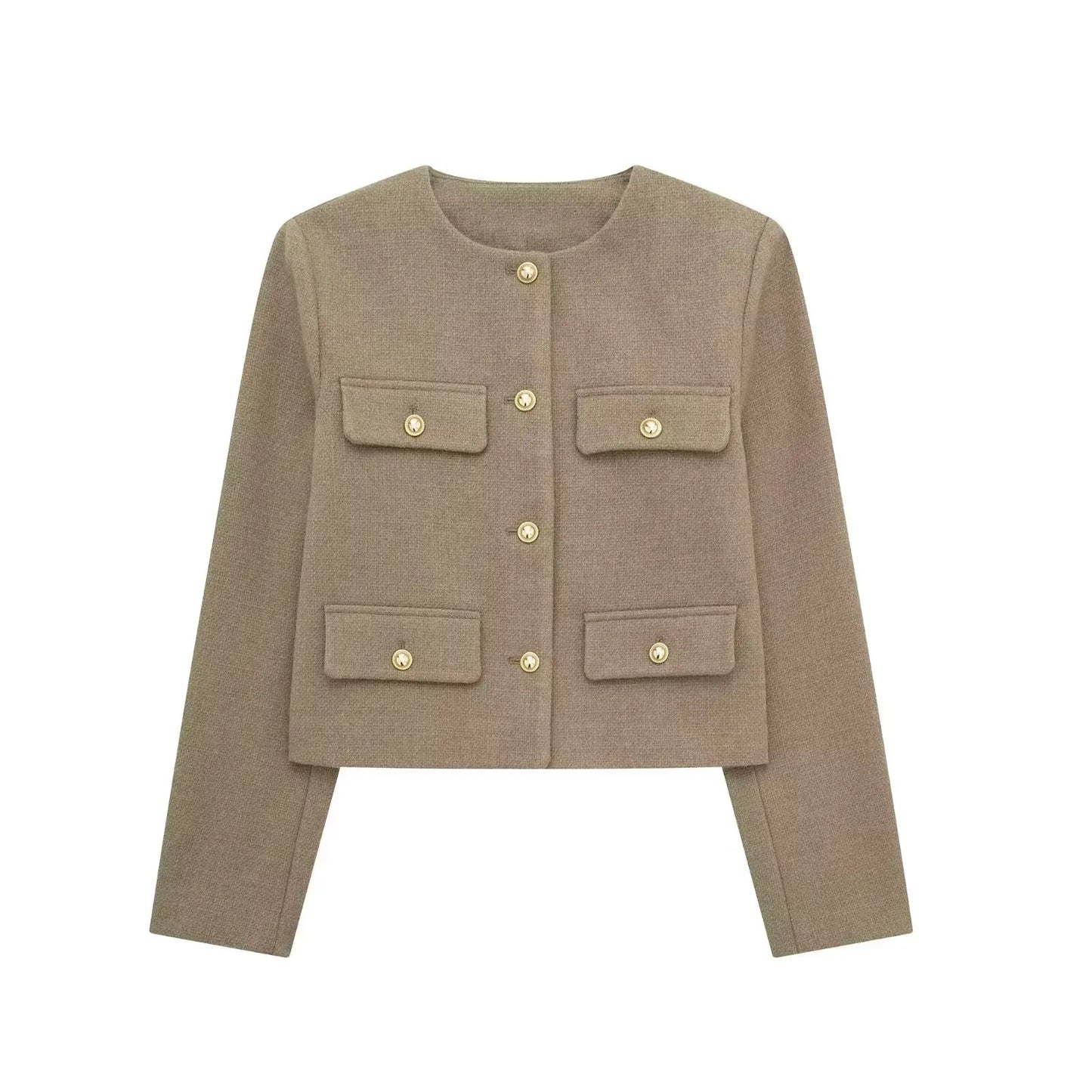 Women Bomber Cropped Jacket Khaki