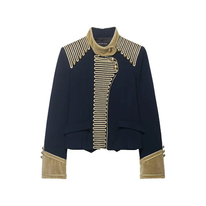 Women Cropped Jacket | Rope Knot Buttons | Stand Collar | Long Sleeve | Spring Jacket | Napoleon Jacket