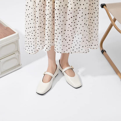 Women Mary Jane Shoes | Genuine Leather | Ballet Shoes | Square Toe Flat Shoes