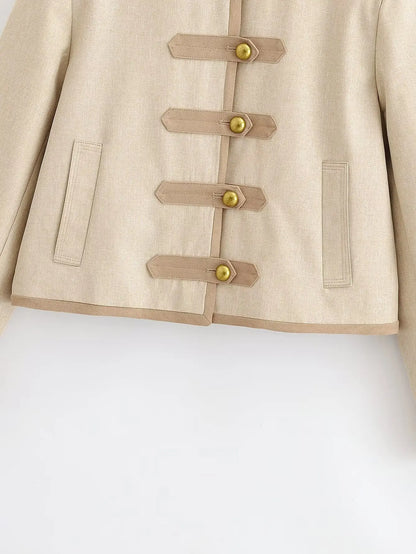 Women Buttoned Napoleon Jacket | Long Sleeves | Vintage | Cropped Coat | Military Jacket