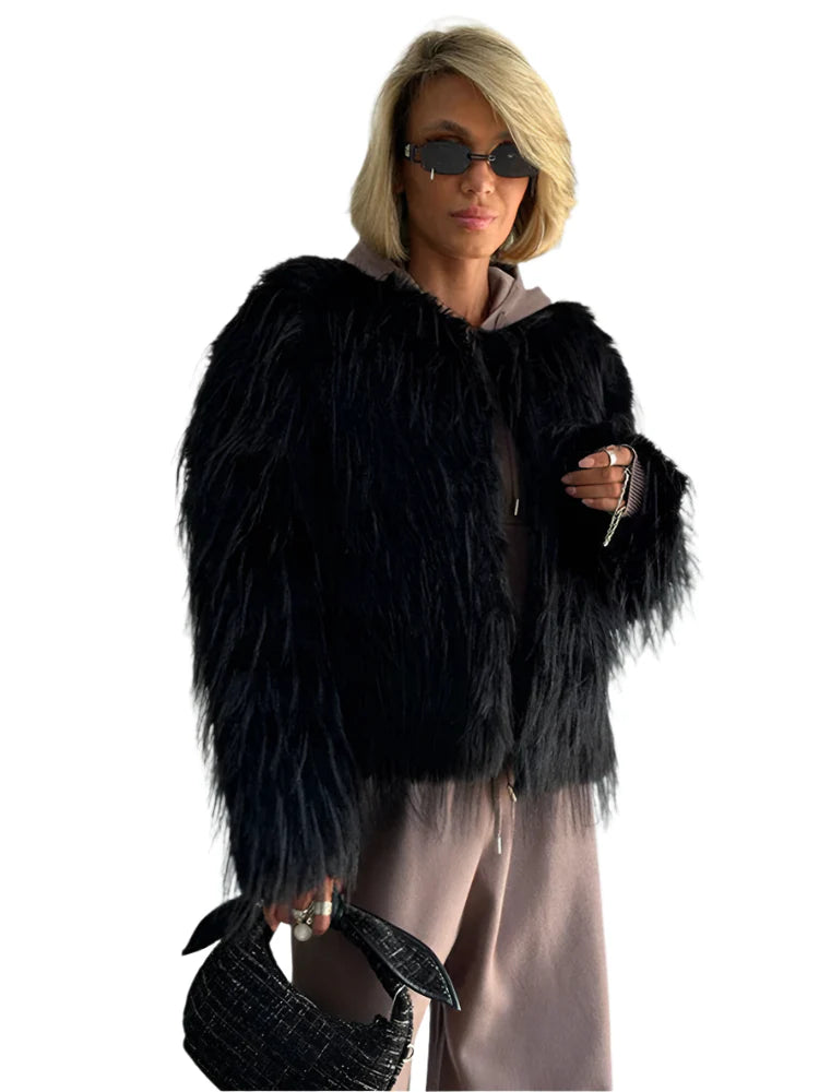 Women Short Fur Coat Black